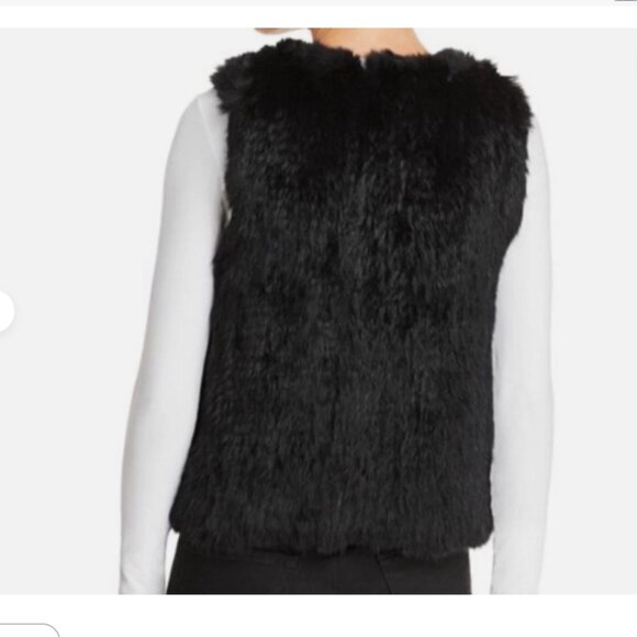 525 America LUXE Black Dyed Rabbit Fur Open Front Waist Length Vest Womens Large - Picture 2 of 9